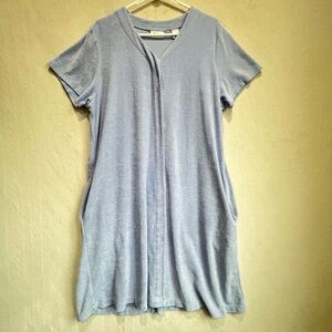 The Vermont Country Store Terry Cloth Light Blue Snap Robe Cover-Up Sz L Pockets